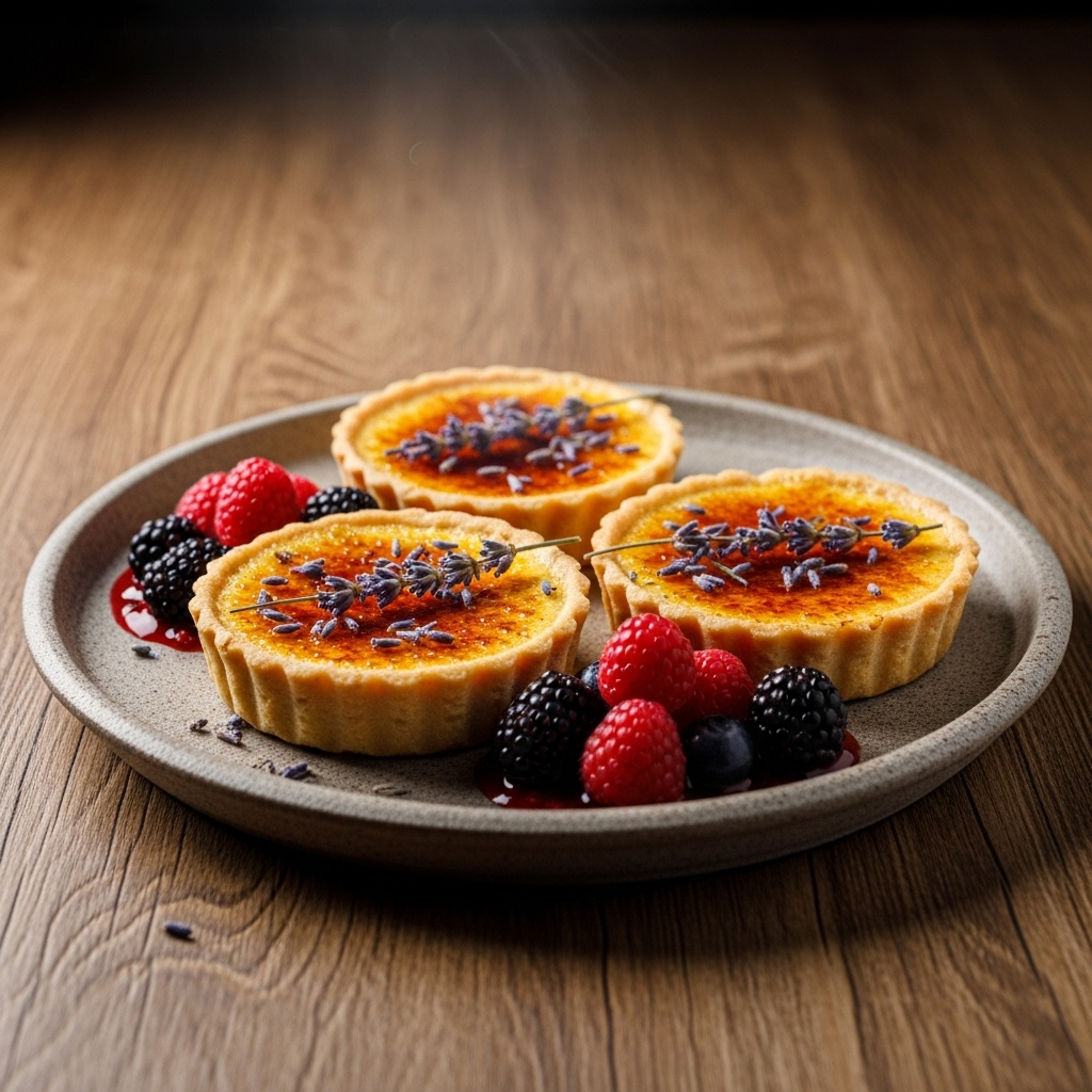 Lavender-Infused Crème Brûlée Tartlets with Fresh Berry Compote